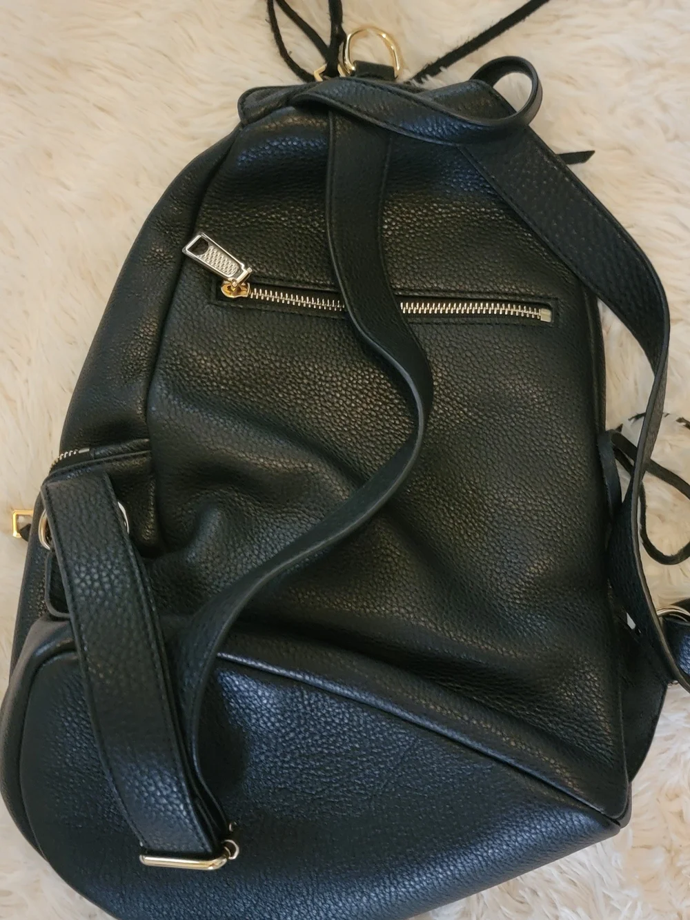 Rebecca Minkoff Black Leather Backpack with Gold Hardware Accents